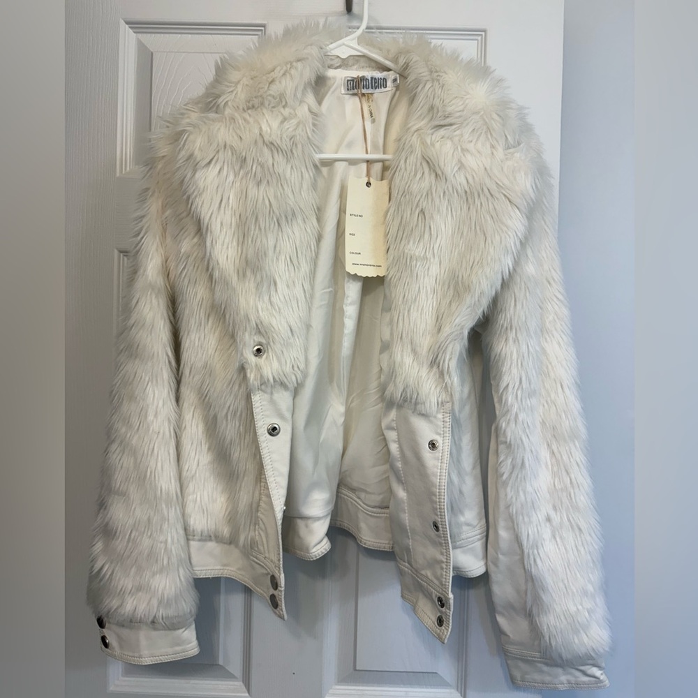 Faux fur and leather jacket